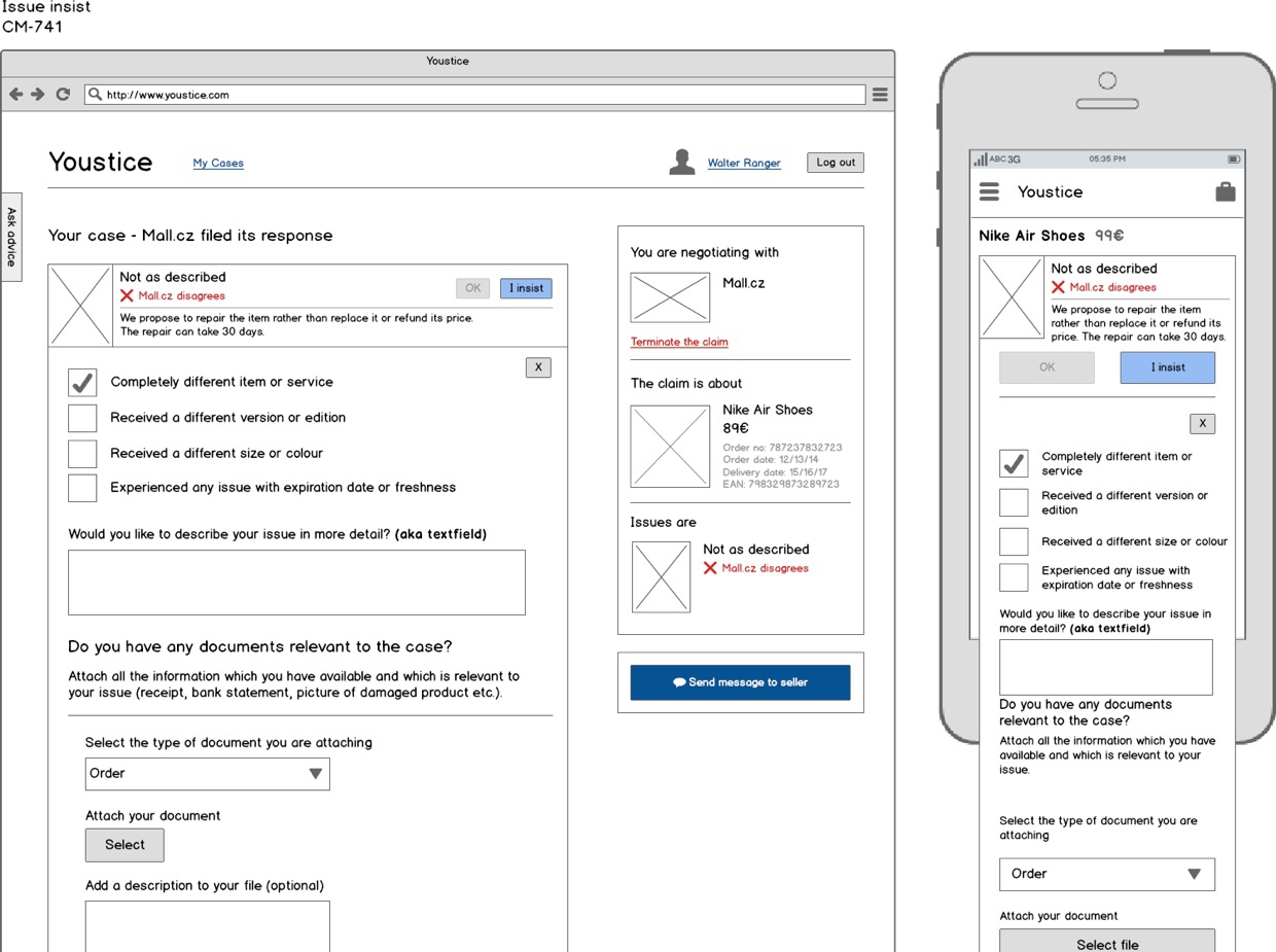 Youstice - Wireframes